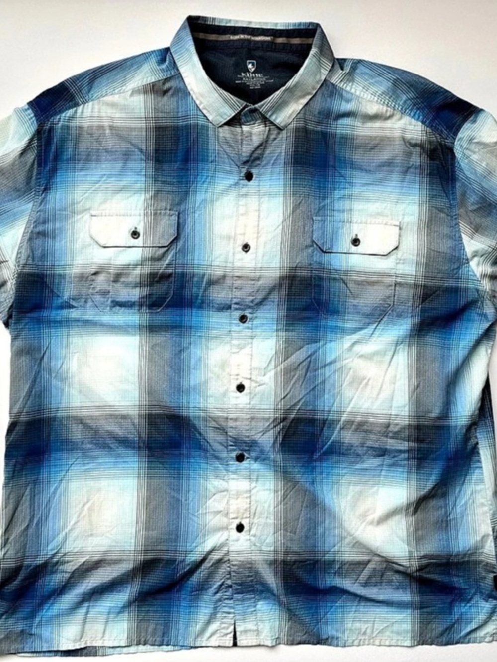 KÜHL Response Short Sleeve Shirt Plaid Blue & White XXXLarge